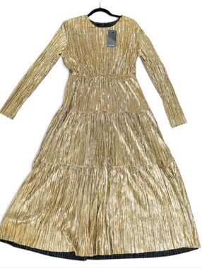 NWT House Of Lancry Metallic Gold Satin Dress